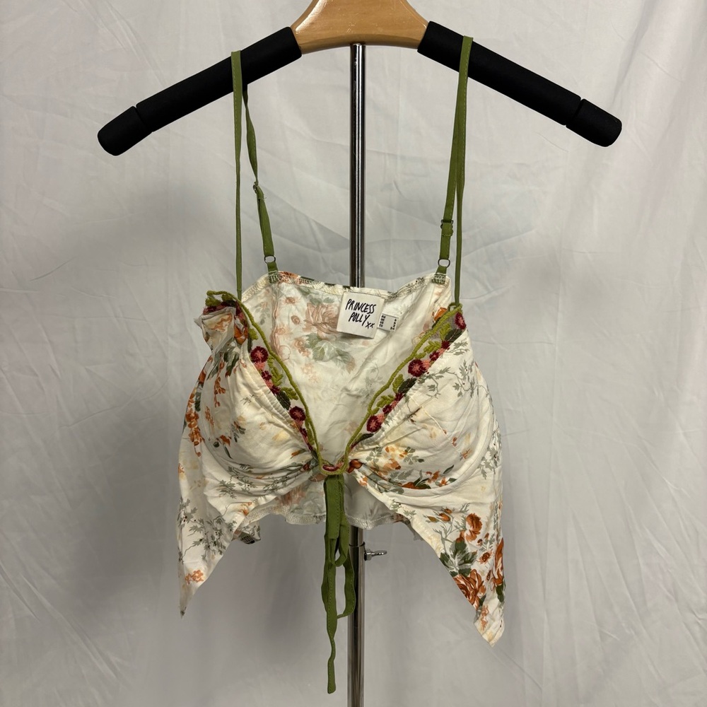 Princess Polly Floral Cream and Green Lace Bustier Camisole Sz US 2
